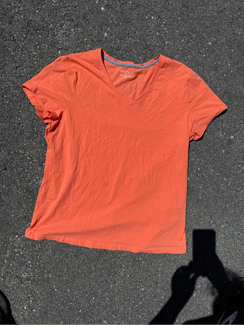 Nautica Women's Coral-Orange V-Neck Short Sleeve Tee